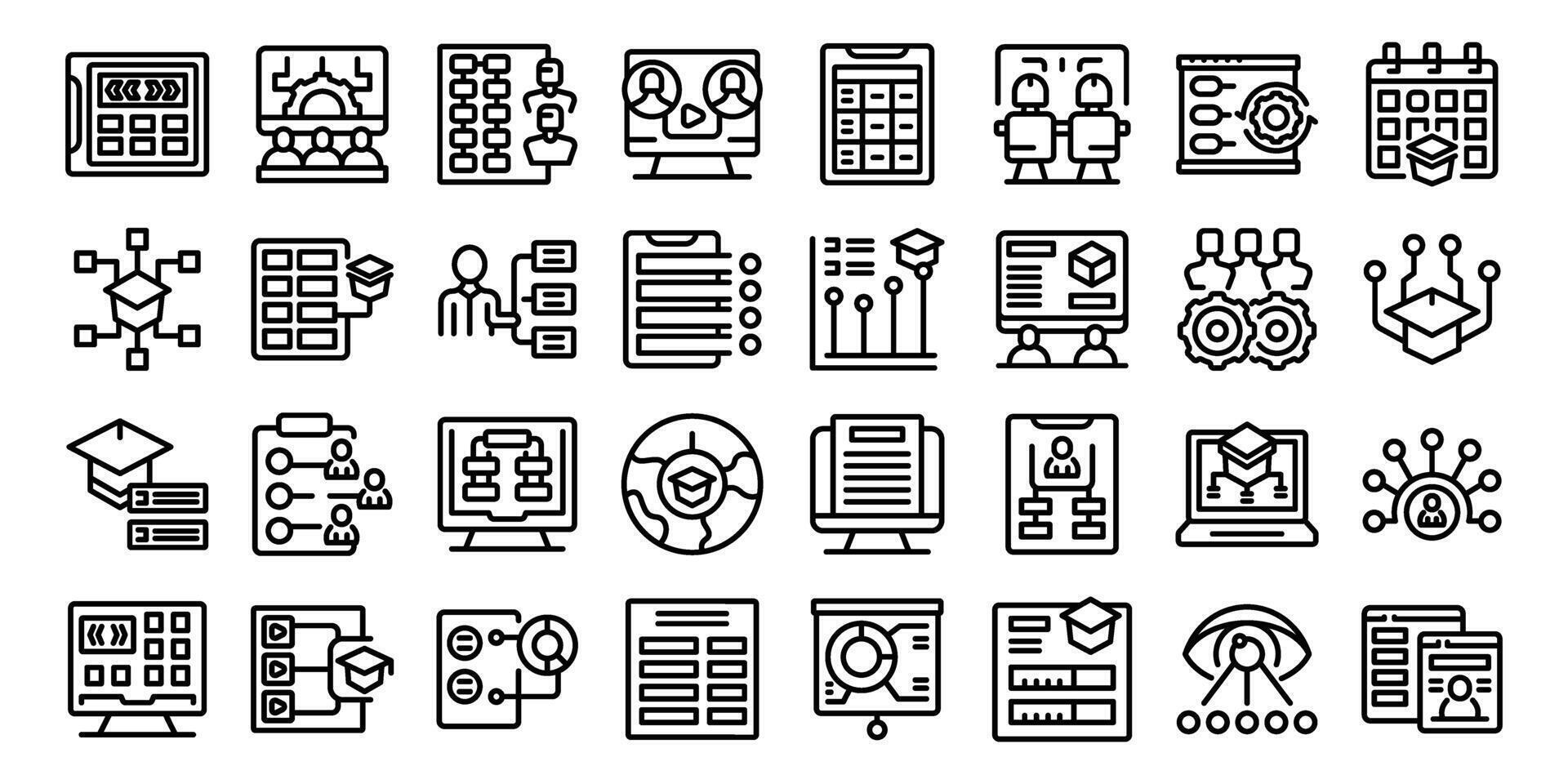 Classroom management software icons set outline vector. People school vector