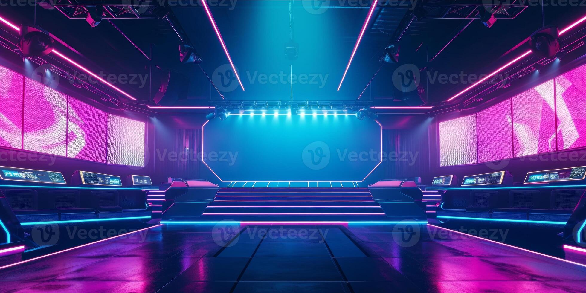 AI generated Futuristic esport background for gaming live streaming. Esport game tournament competition neon banner photo