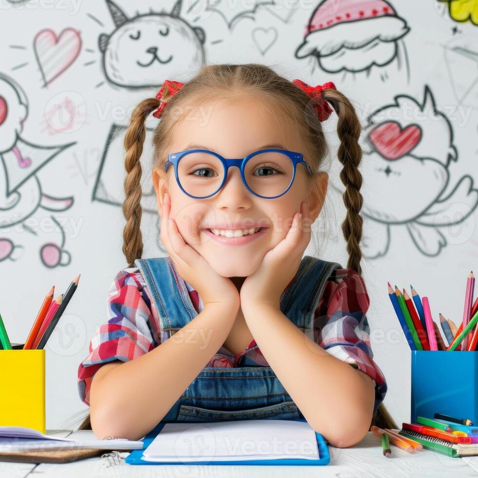 AI generated Back to school. Studentship and Education concept, Happy kid learning at school, Playful student photo