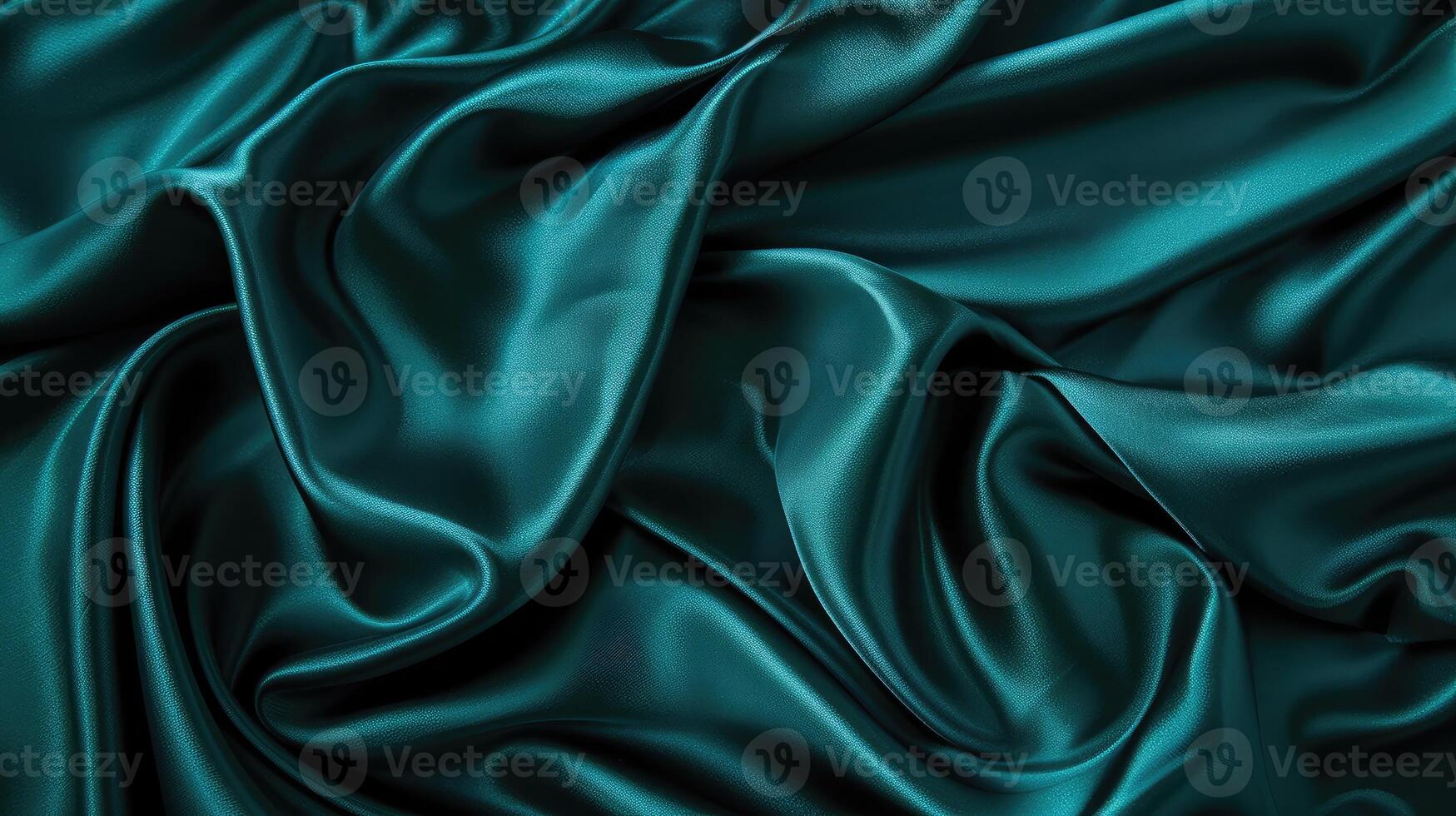 AI generated Dark teal green silk satin. Shiny smooth fabric. Soft folds. Luxury background with space for design. web banner. Flat lay, top view table. Birthday, Christmas photo