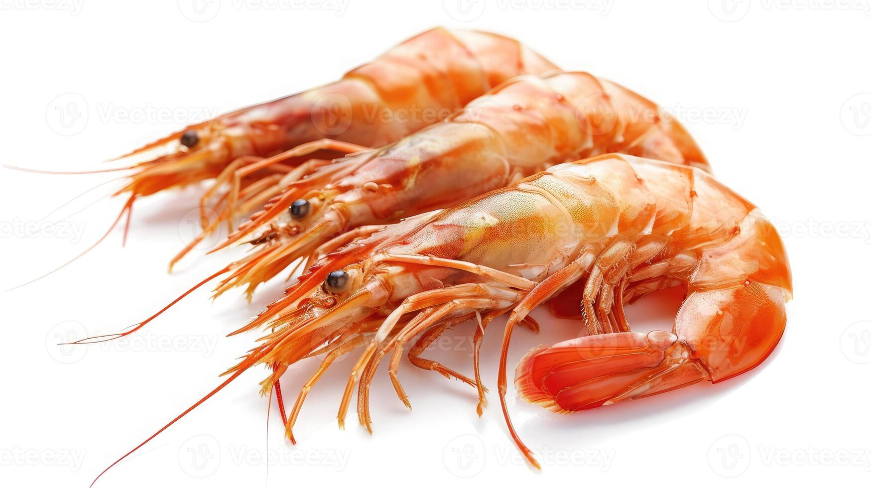 AI generated set of boiled prawns. Isolated on a white background photo