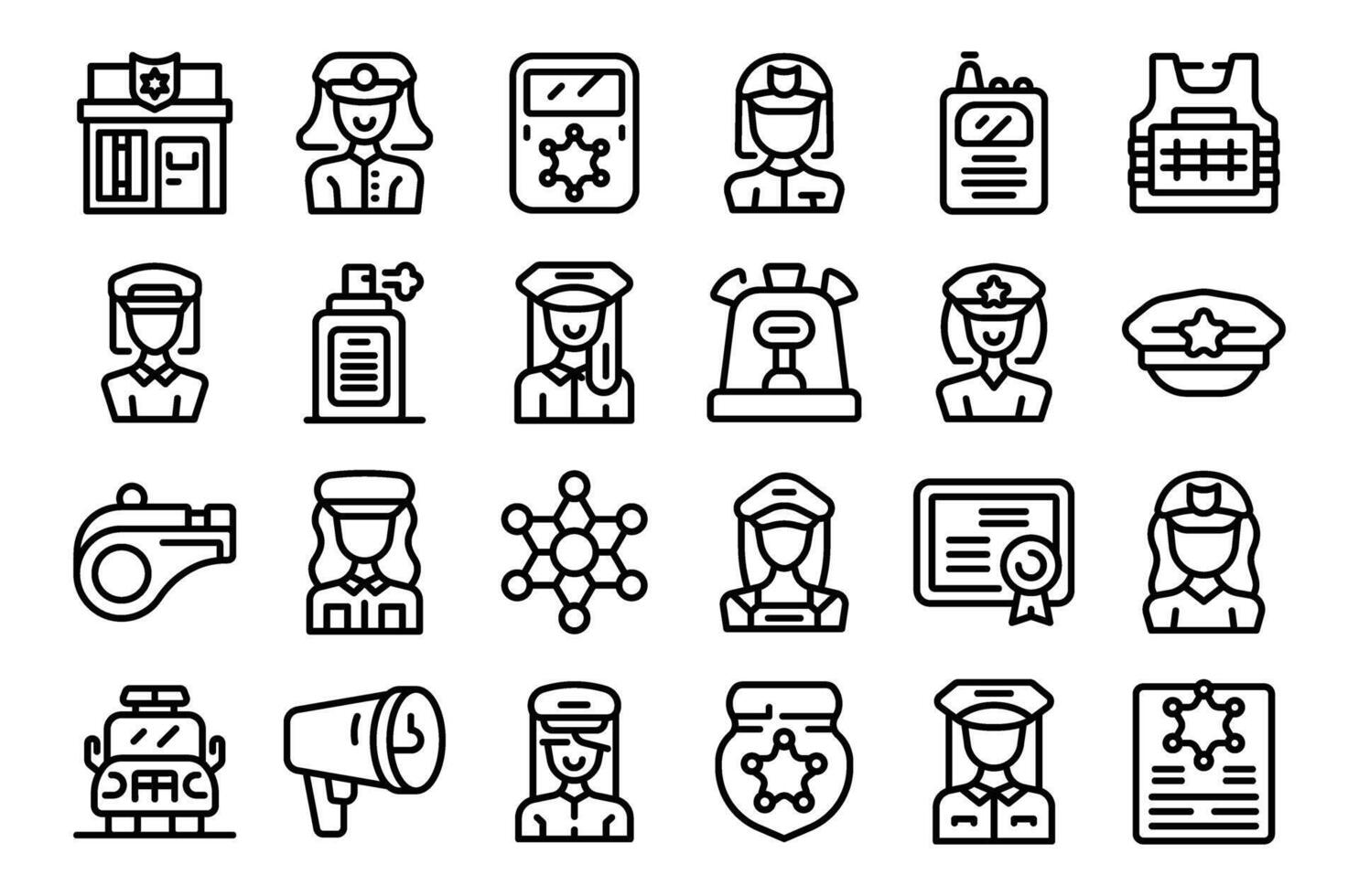 Policewoman icons set outline vector. Office cop vector