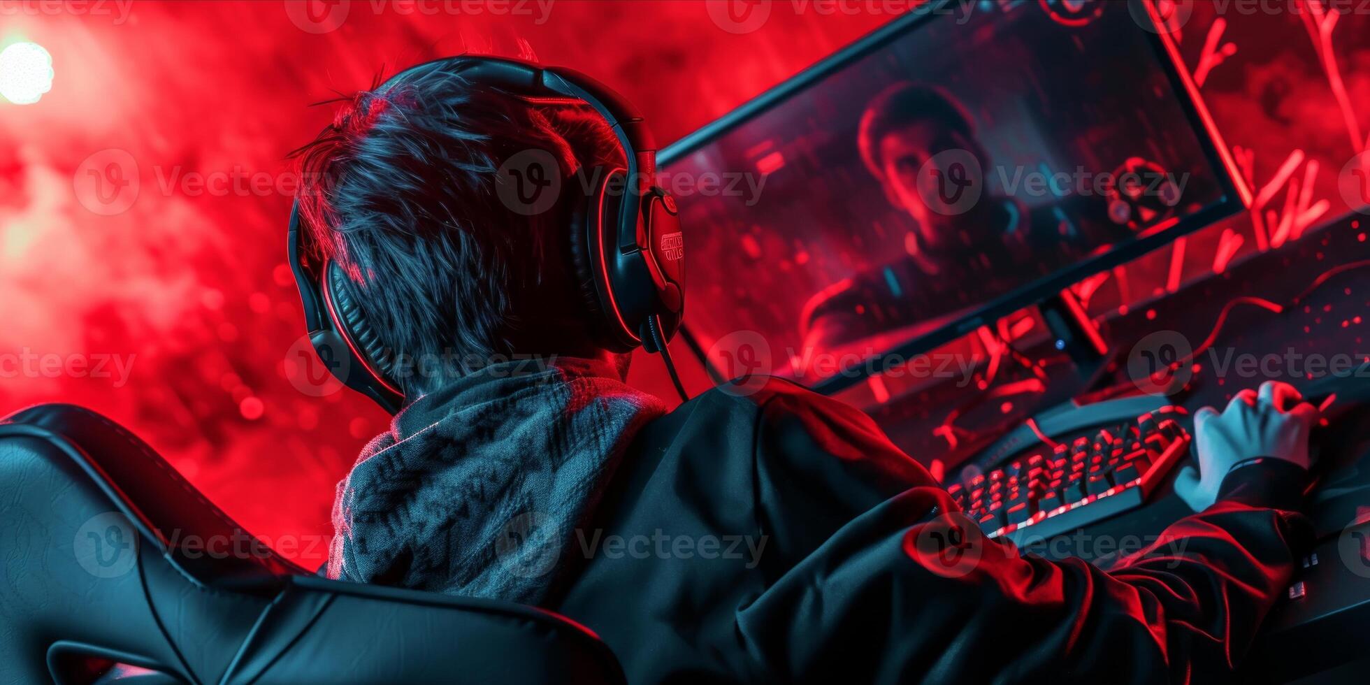 AI generated Futuristic esport background for gaming live streaming. Esport game tournament competition neon banner photo