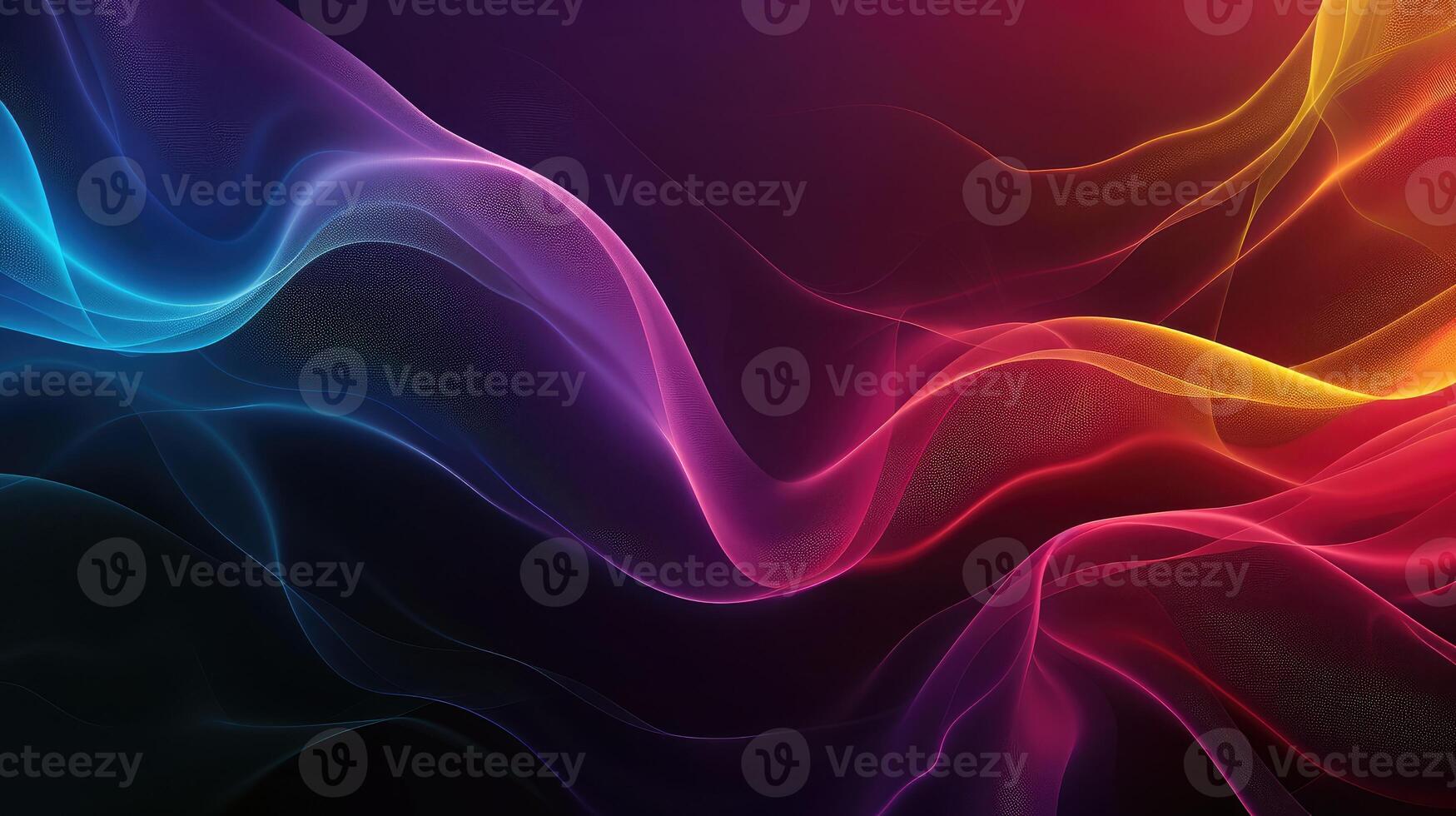 AI generated Dark grainy color gradient wave background, purple red yellow blue green colors banner poster cover abstract design, black copy space photo
