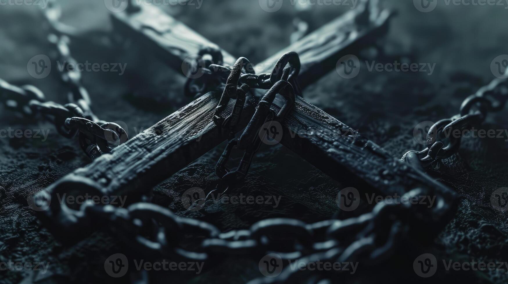 AI generated Cross Broken Chains.The Concept of Gaining Freedom. photo