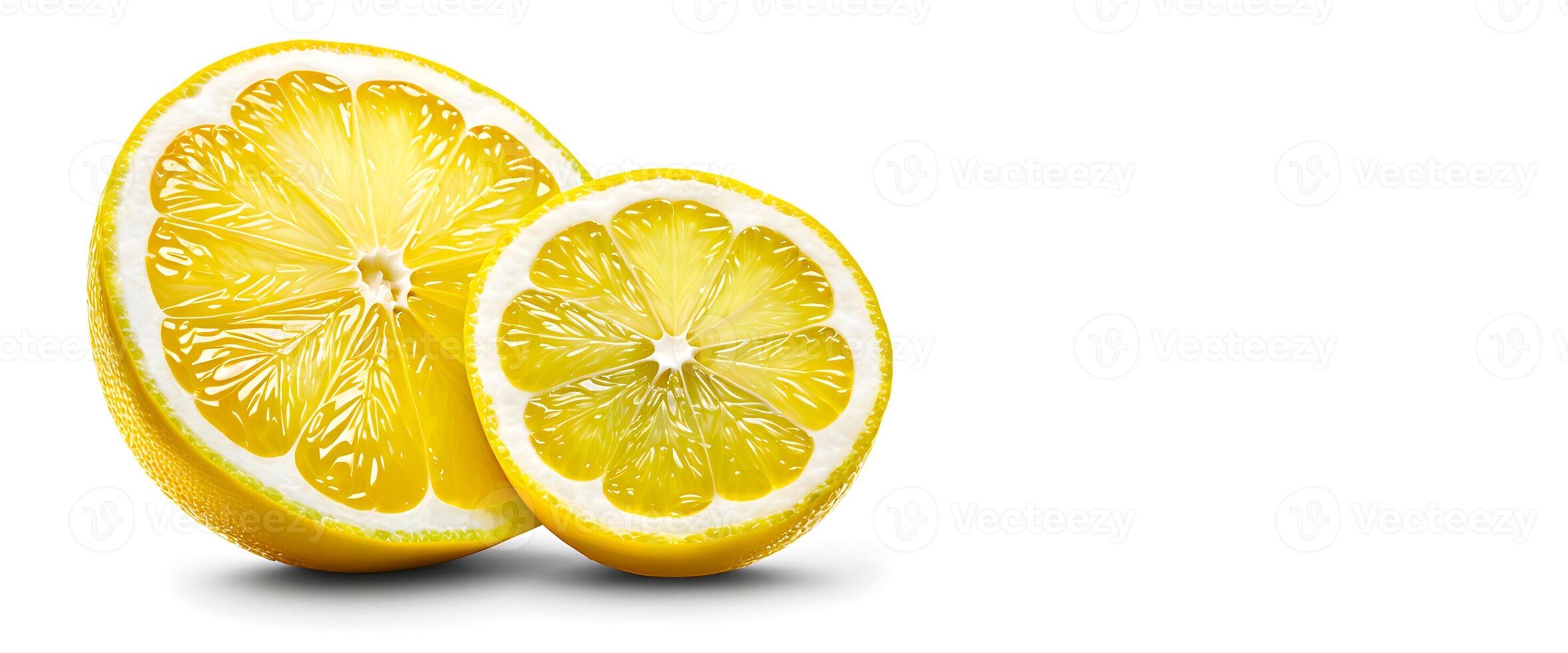 AI generated Lemon slices are presented on white background during summer photo