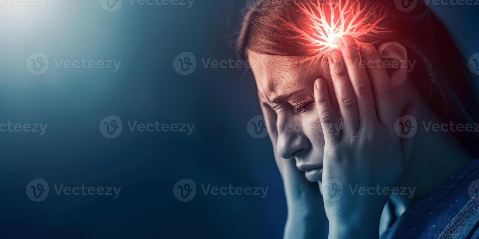 AI generated Woman with a headache. expressing pain, migraine photo