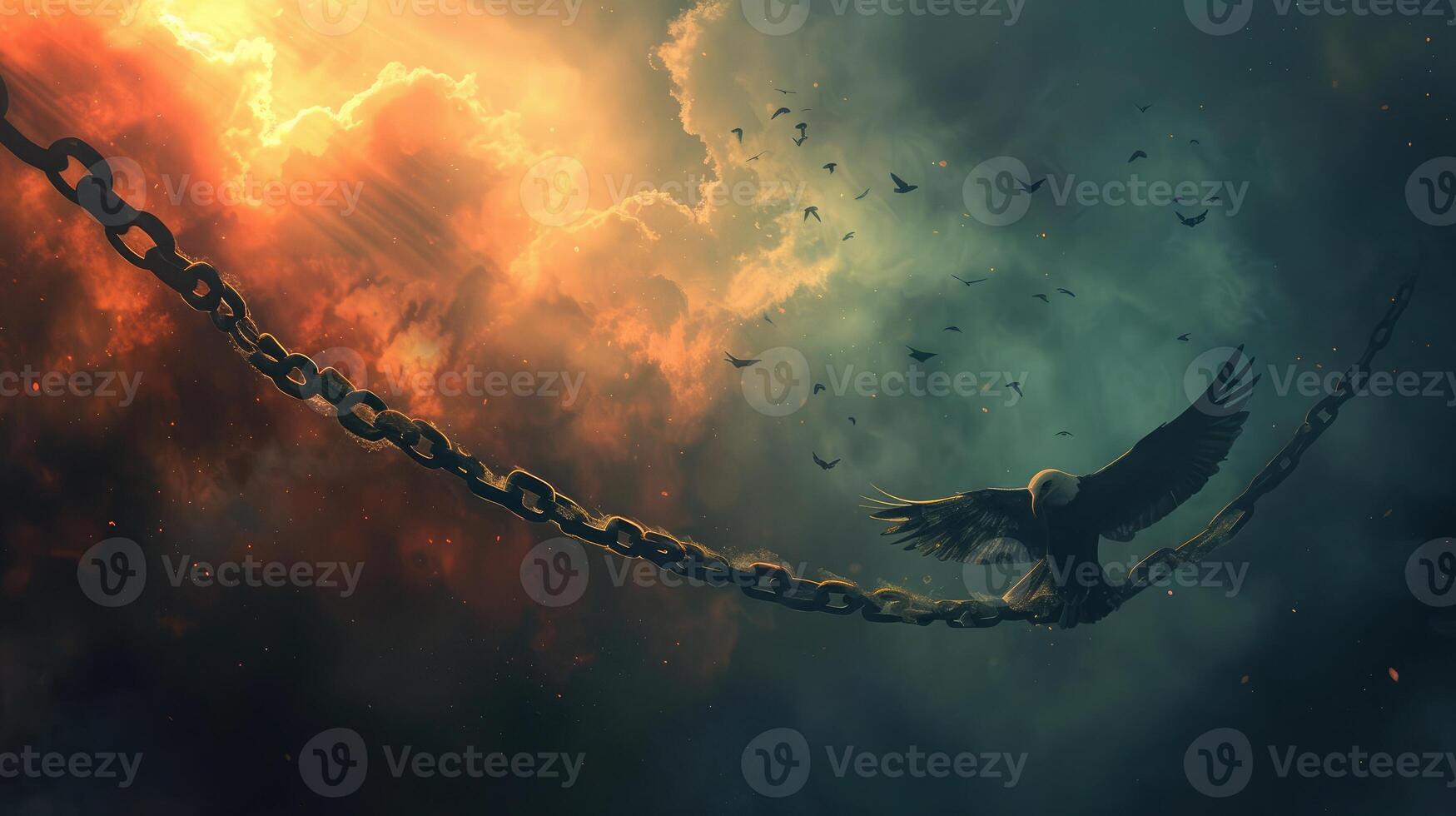 AI generated Freedom - Chains That Transform Into Birds - Charge Concept photo