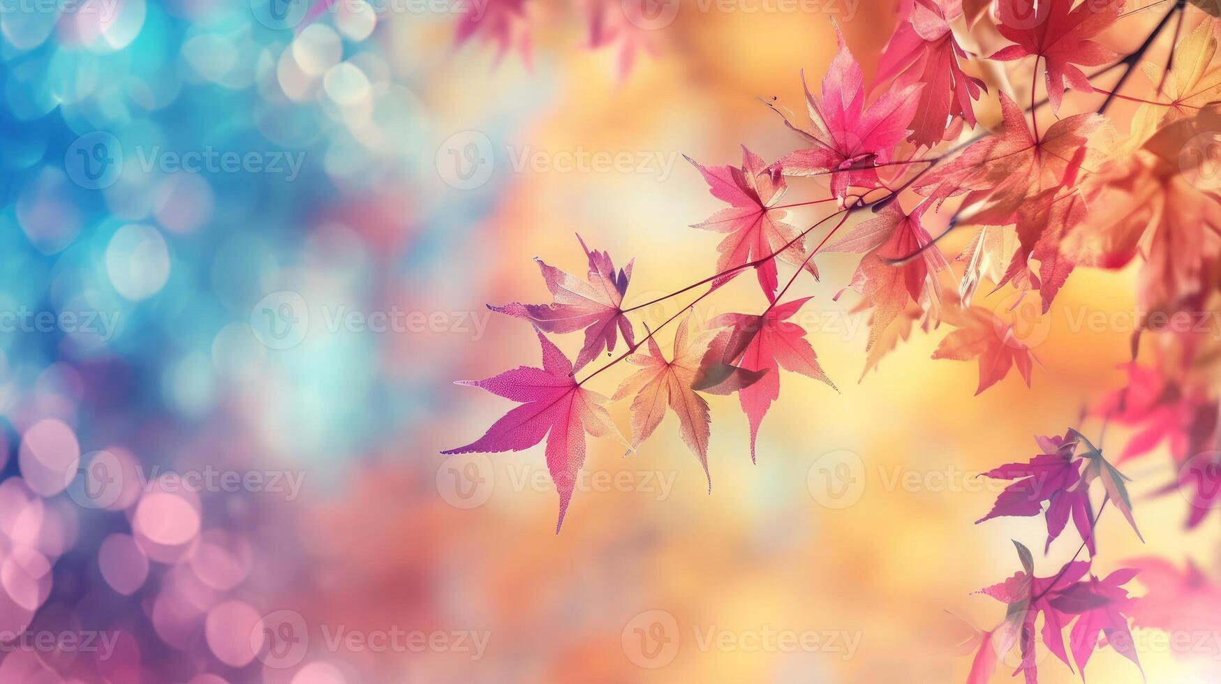 AI generated Happy Thanksgiving day concept  Maple leaves branch over gradient blurry autumn sunset background photo