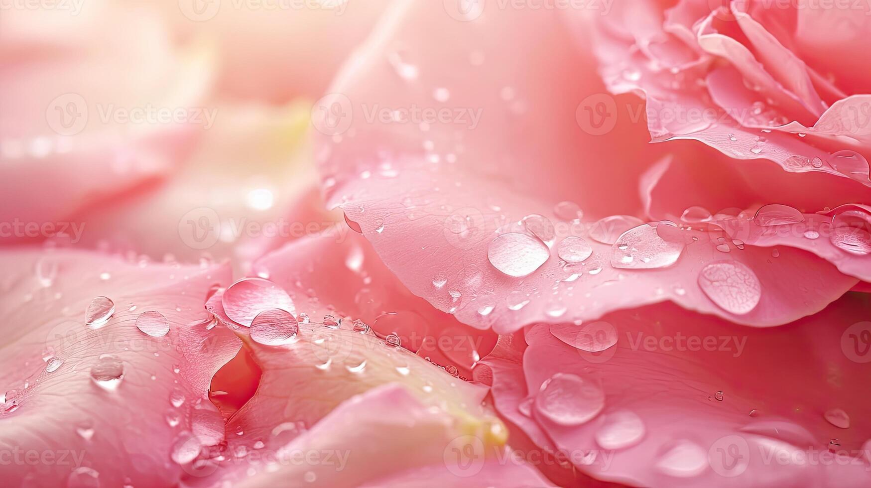 AI generated fresh light pink rose petal background with water rain drop photo