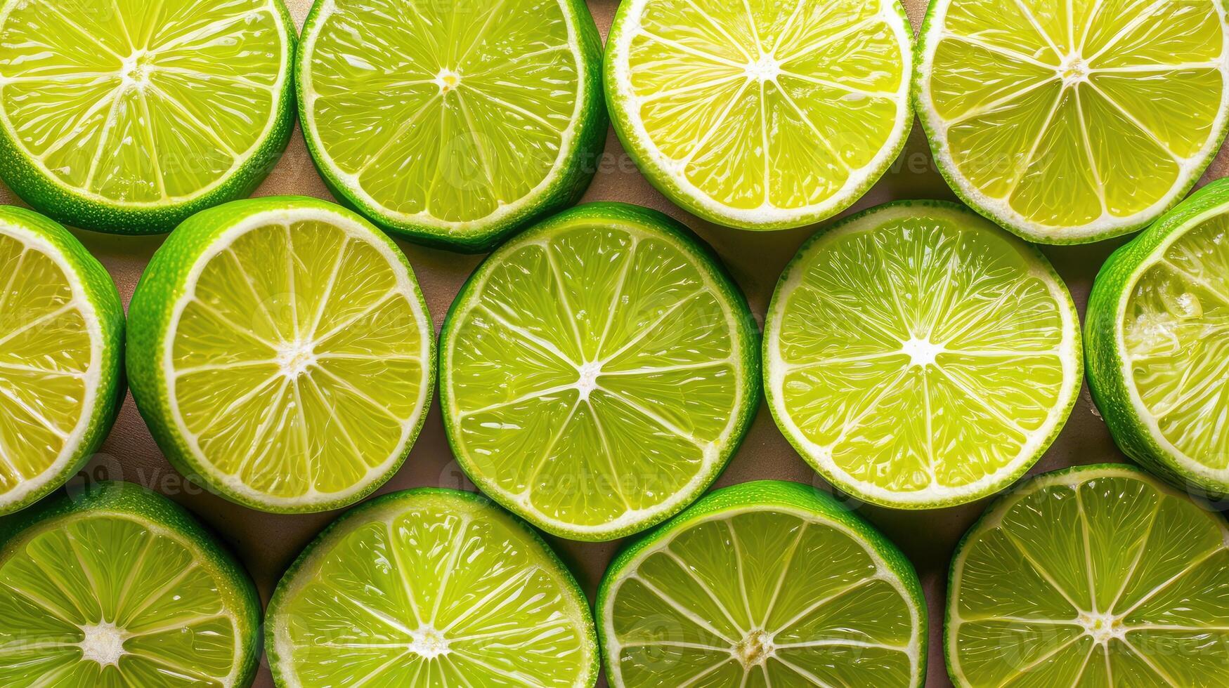 AI generated Fresh juicy lime slices as background, top view photo