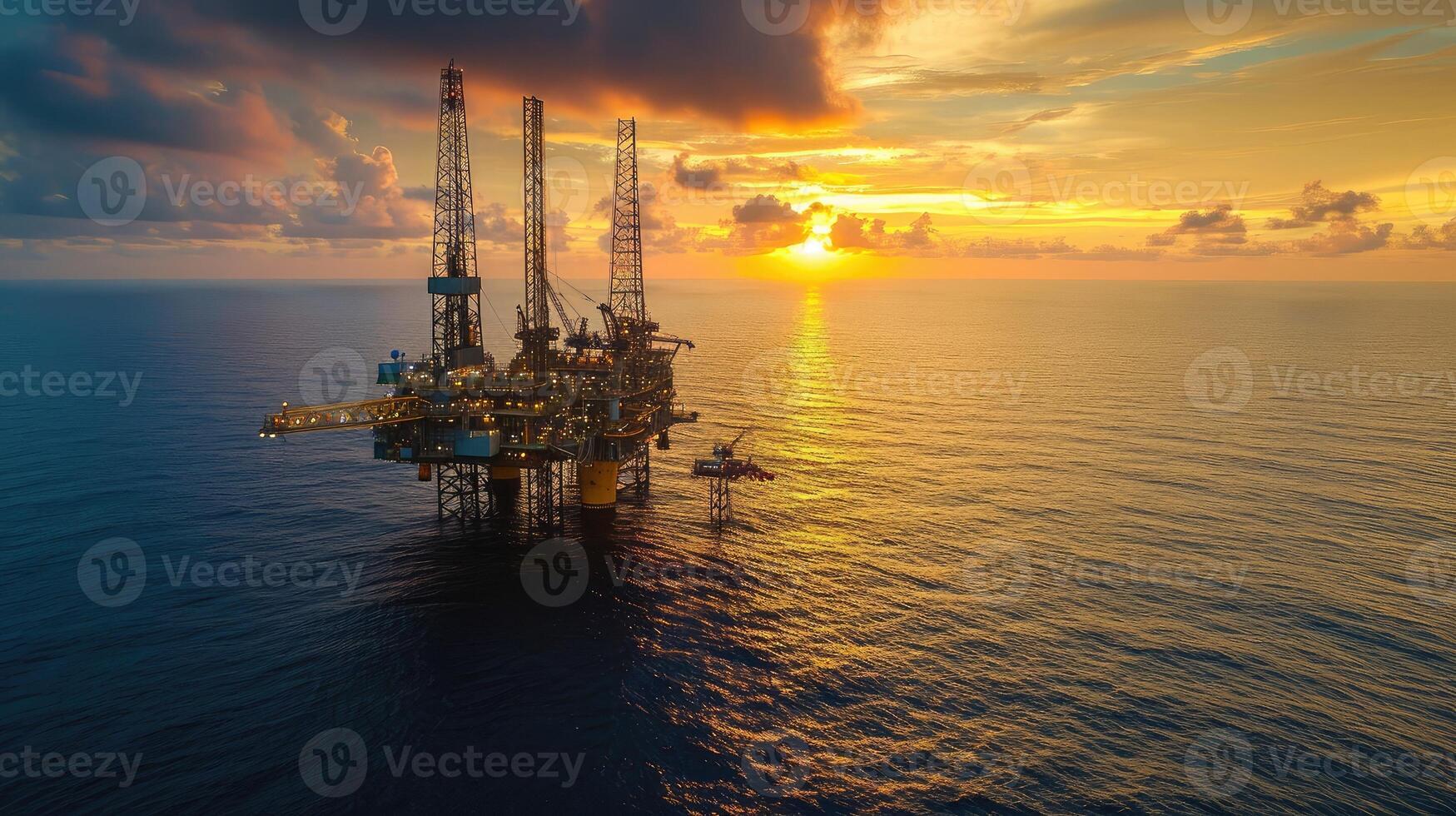 AI generated Aerial view offshore drilling rig  at the offshore location during sunset photo