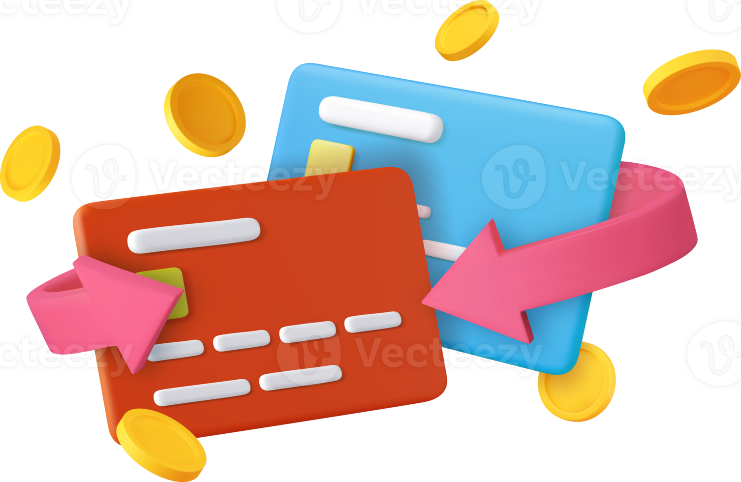 3d Cash back credit card with Arrow icon and coins png