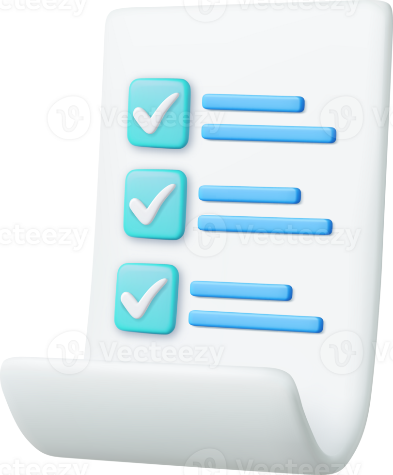 3d White paper task management todo check list png