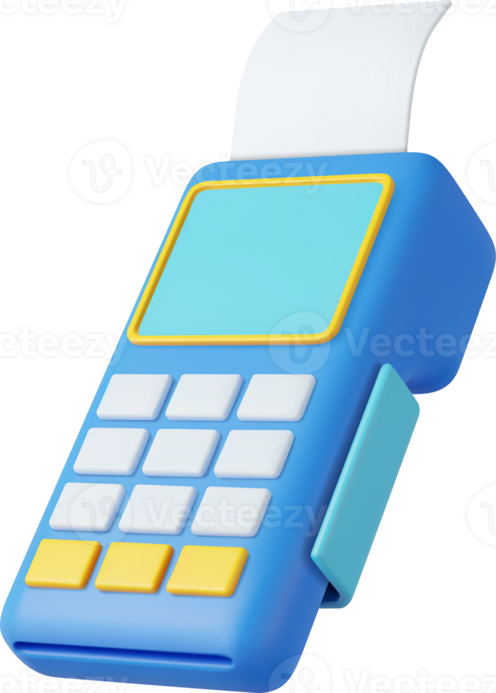 3d Pos terminal with receipt png