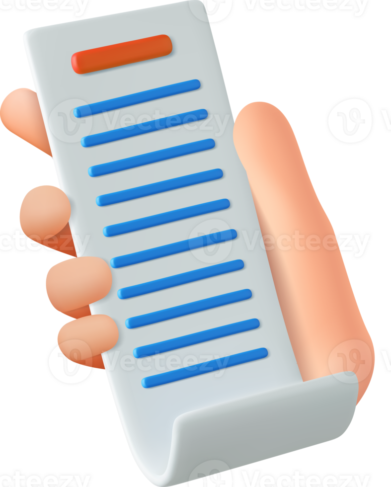3D hand holding bill receipt. png