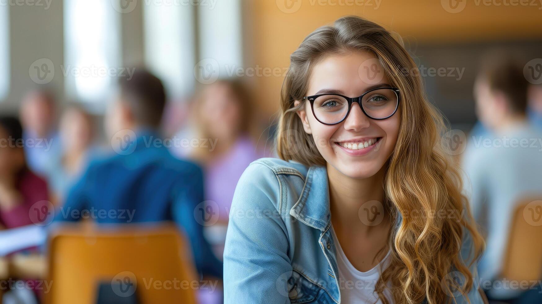 AI generated Happy university student going on a class at the university and looking at camera. photo