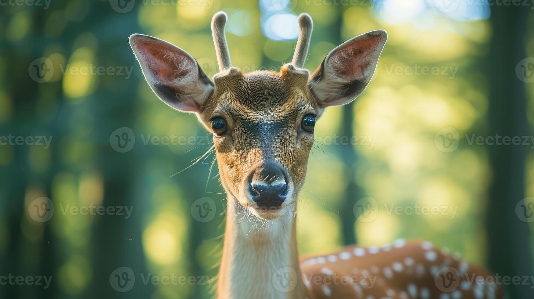 AI generated Funny deer in the forest. Close-up. Shallow depth of field. photo