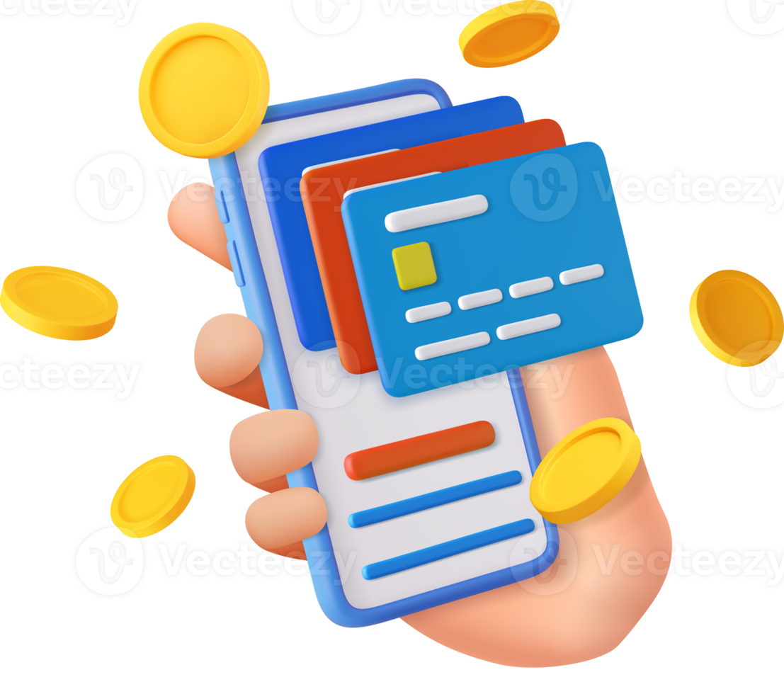 3D mobile phone with credit card png