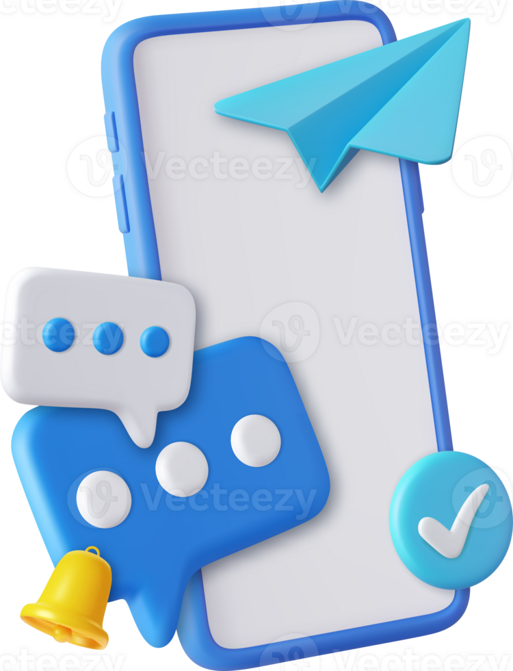 3D Mobile Phone with Speech bubble messages. png