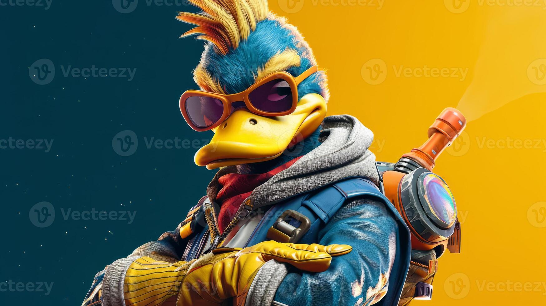 AI generated 3D Duck mascot esport player. Duckman Gaming character background, Esport team Illustration photo