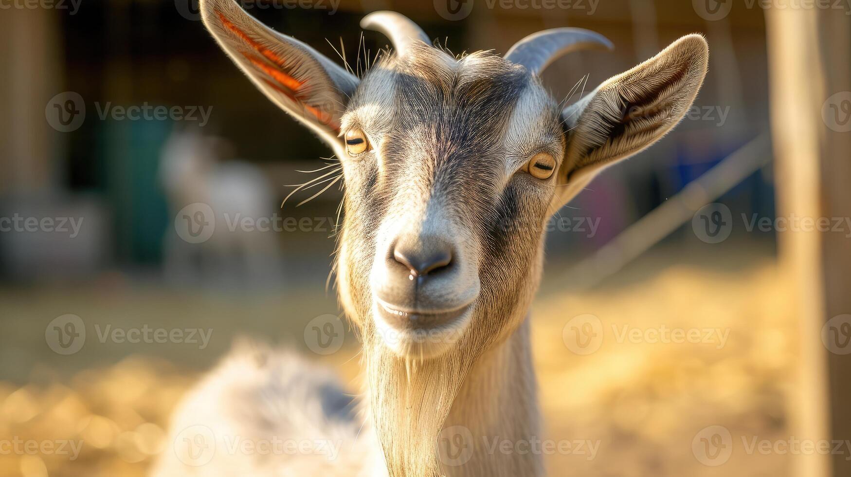 AI generated Portrait of a goat on a farm. Beautiful goat on a farm. photo