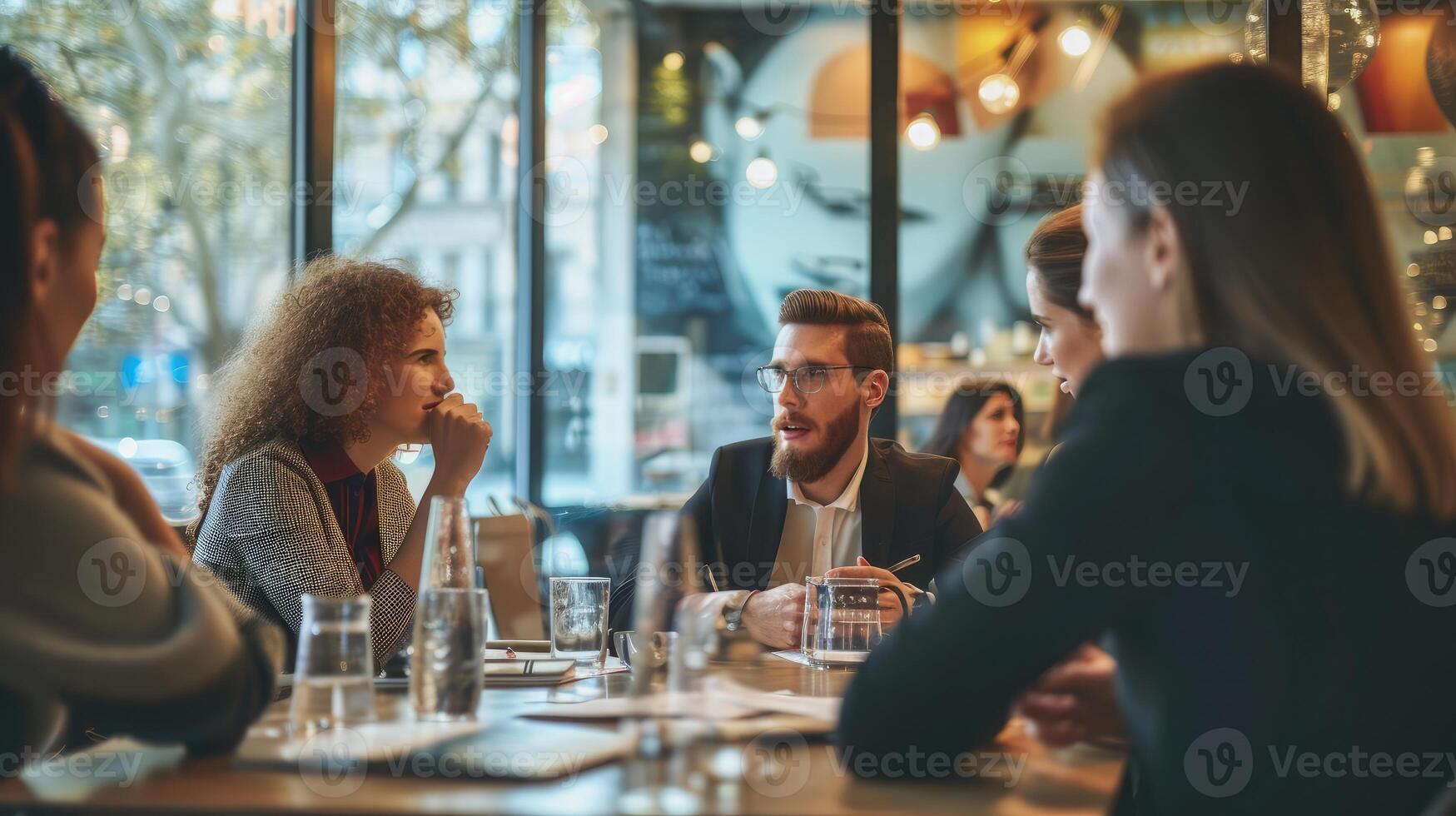 AI generated Business People Meeting Conference Discussion Corporate Concept in cafe photo