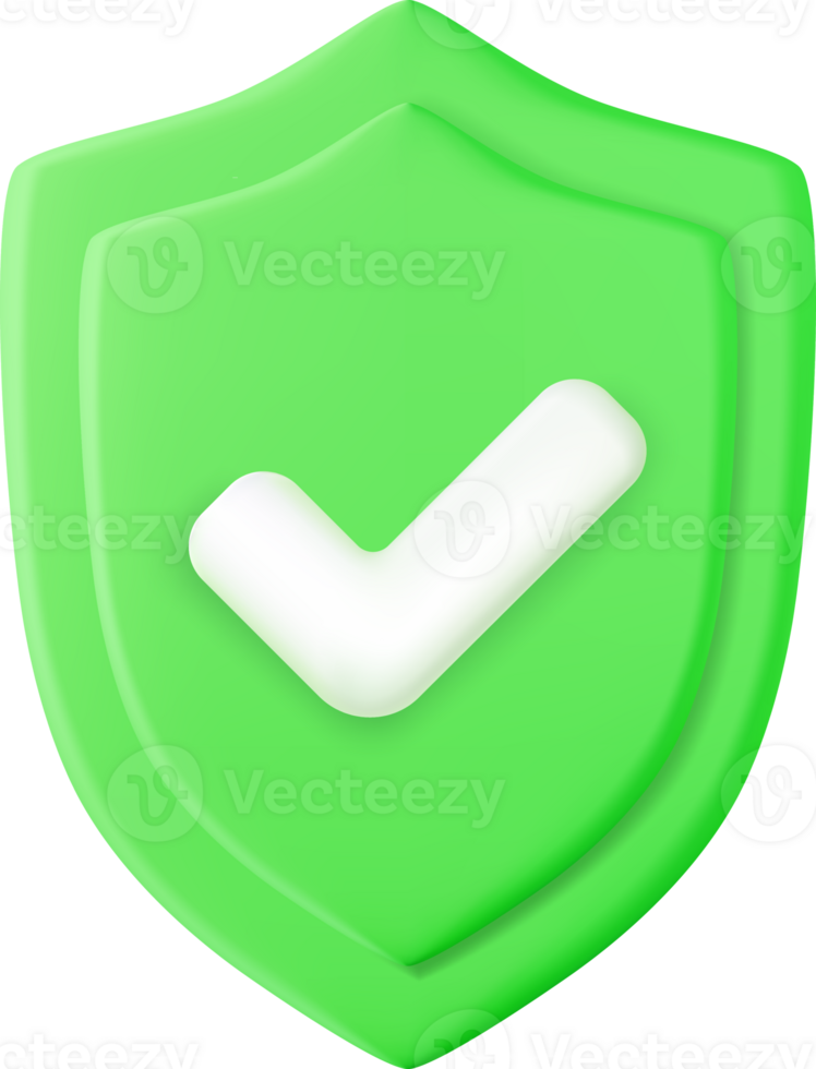 3d Shield protected icon with check png