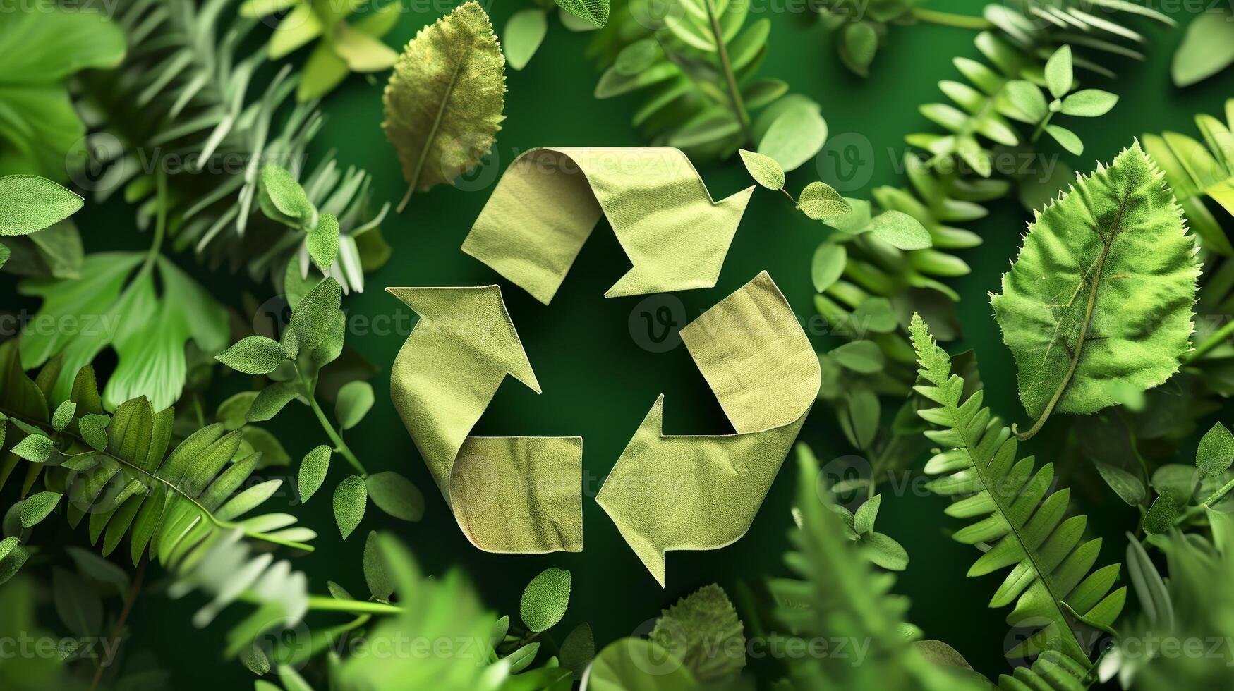 AI generated Green Recycle Symbol Background. Recycling Sign for World Protection, Ecological Environment, Zero Carbon Dioxide Emissions photo