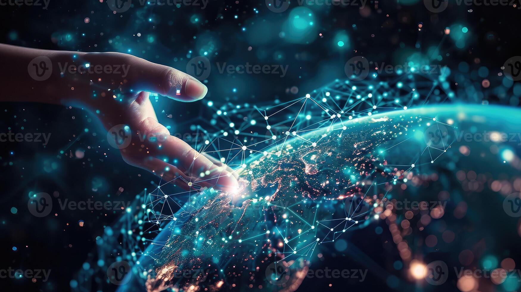 AI generated Concept of connecting information to the world by internet technology, online transaction, big data, online marketing photo