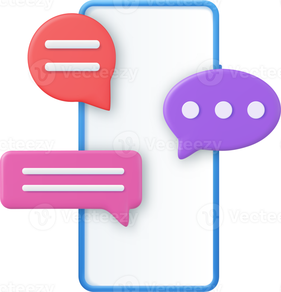 3D render smartphone with floating chat png