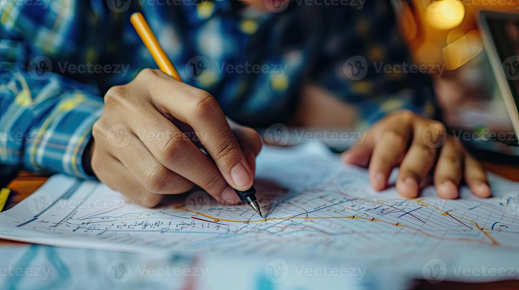 AI generated Teacher or students hands are graphing showing the integration in the calculus section of mathematics. photo