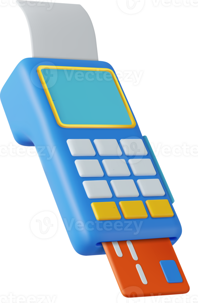 3d Pos terminal with receipt and credit card. png