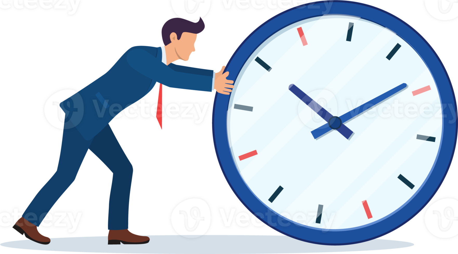 Businessman pushing big clock. png