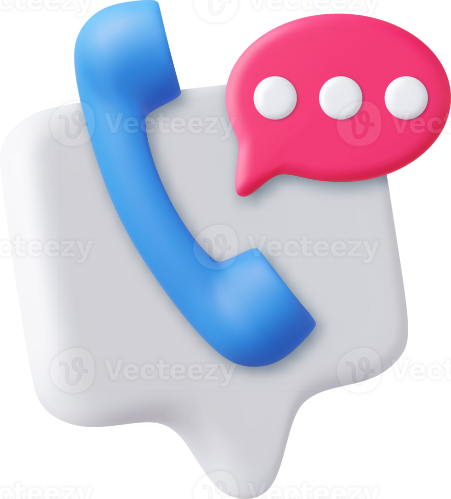 3d Phone handset with speech bubble. png