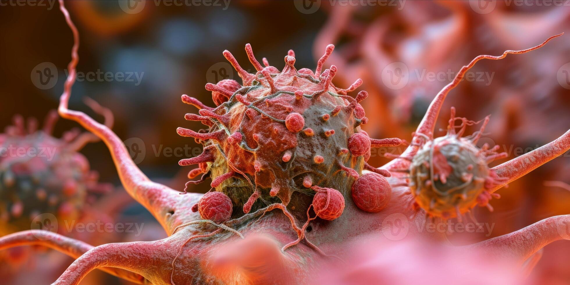 AI generated Cancer Oncology, Tumor with Cancer Cells. Growing Tumor Cells and Malignant Disease Spreading in Human Body, Cancer Treatment photo