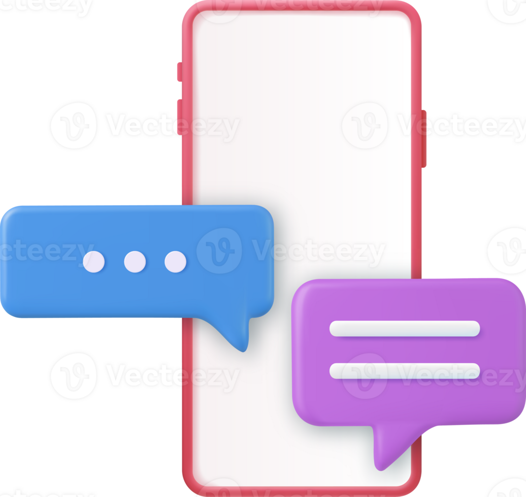 3D render smartphone with floating chat png