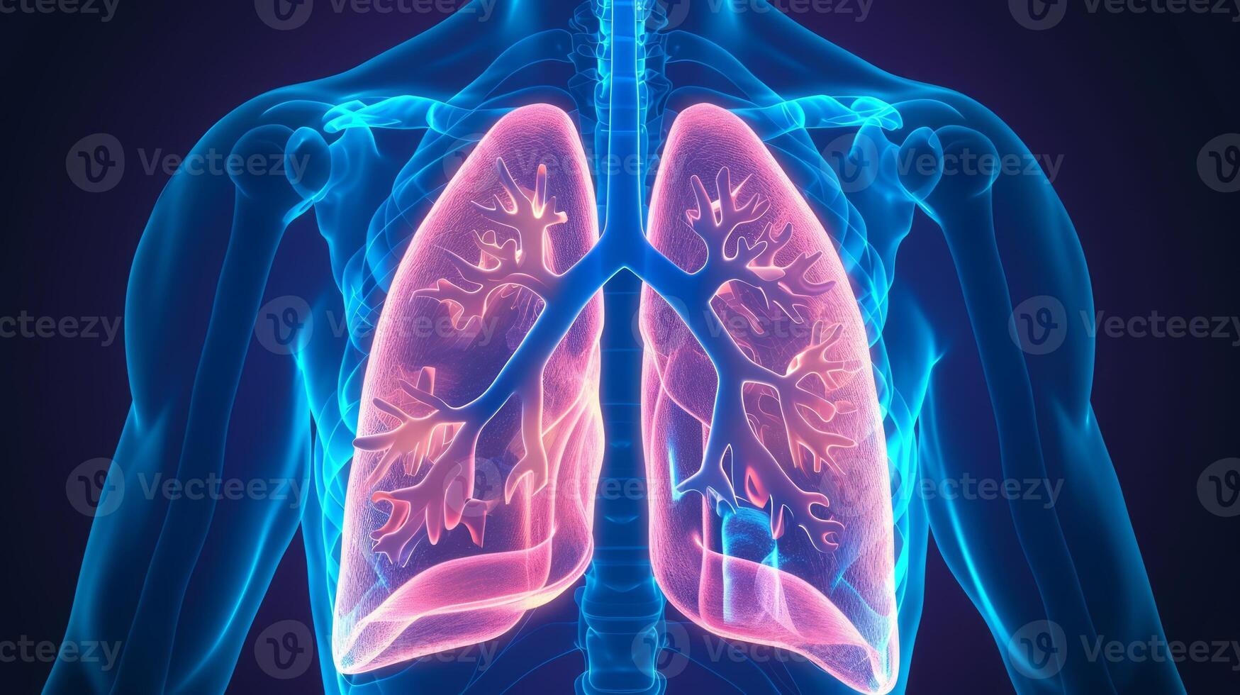 AI generated Explore the dynamic of lung disease. Human lungs X-ray anatomy, Highlight lung and potential injuries photo