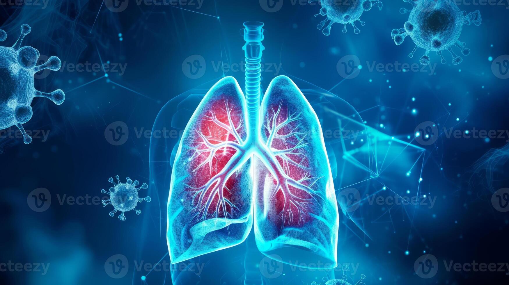 AI generated Explore the dynamic of lung disease. Human lungs X-ray anatomy, Highlight lung and potential injuries photo