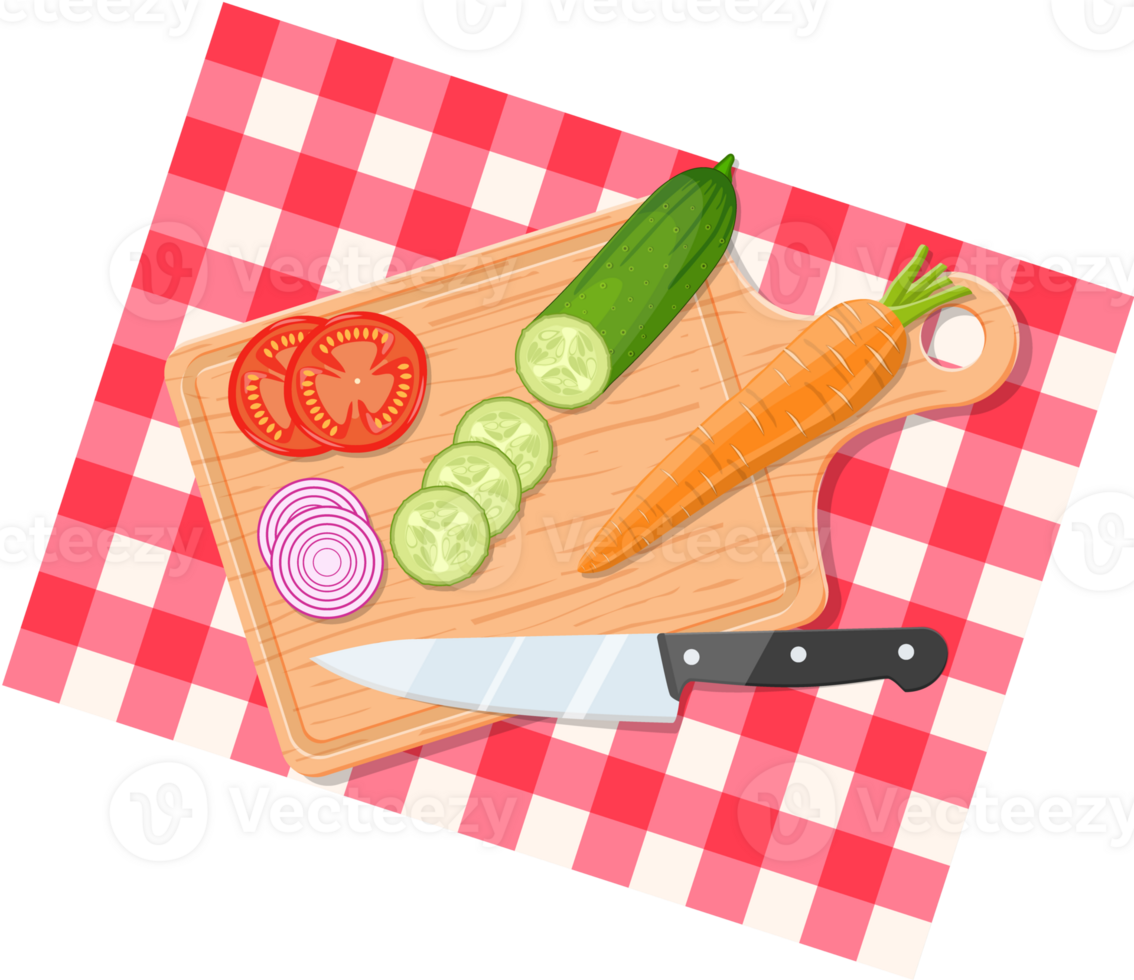 Salad ingredients on cutting board png