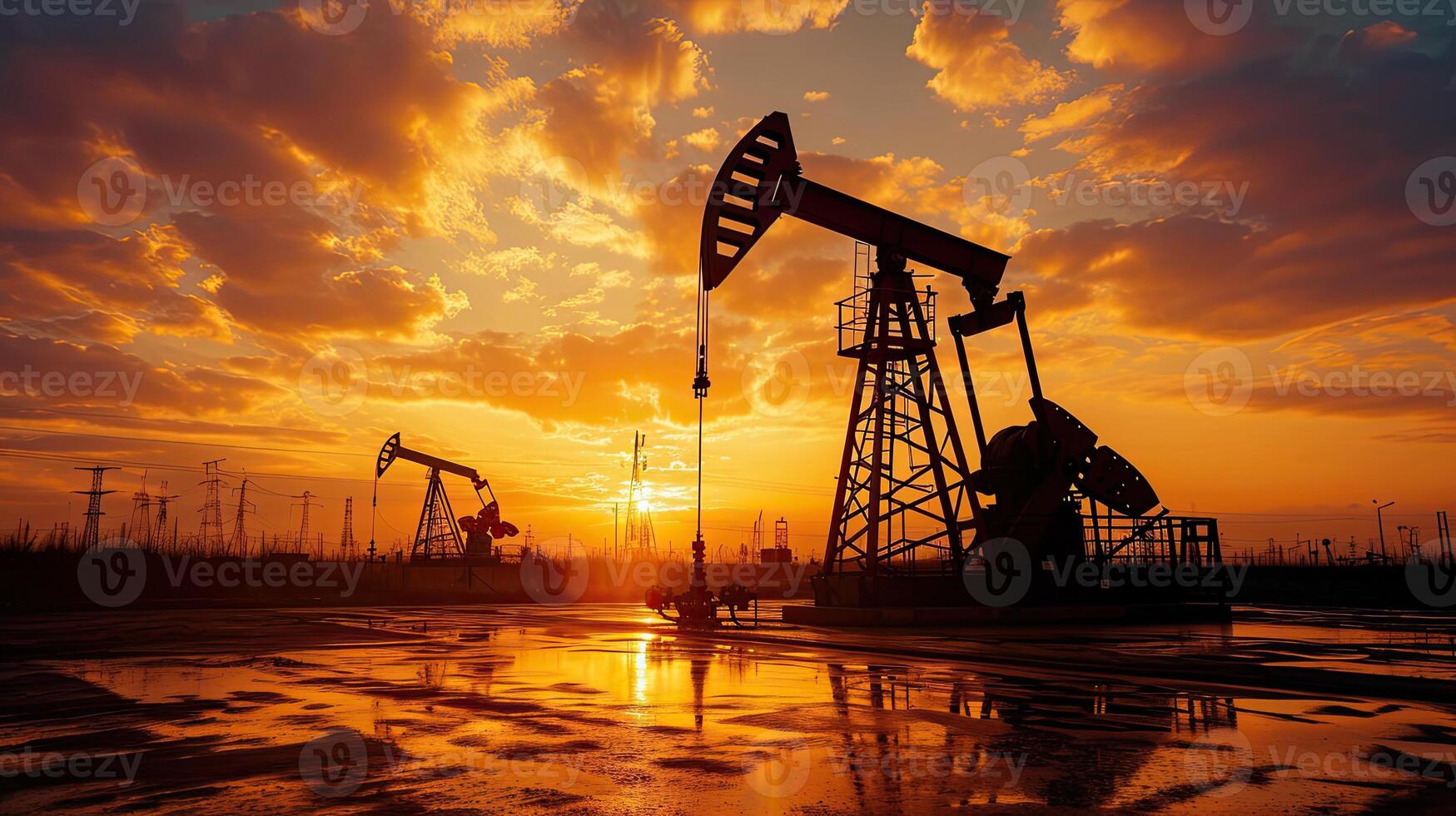AI generated Oil pump oil rig energy industrial machine for petroleum in the sunset background photo