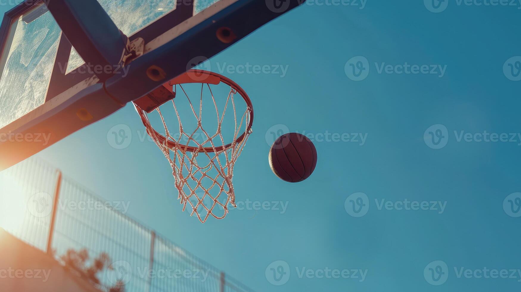 AI generated basketball flies through the air towards the hoop photo