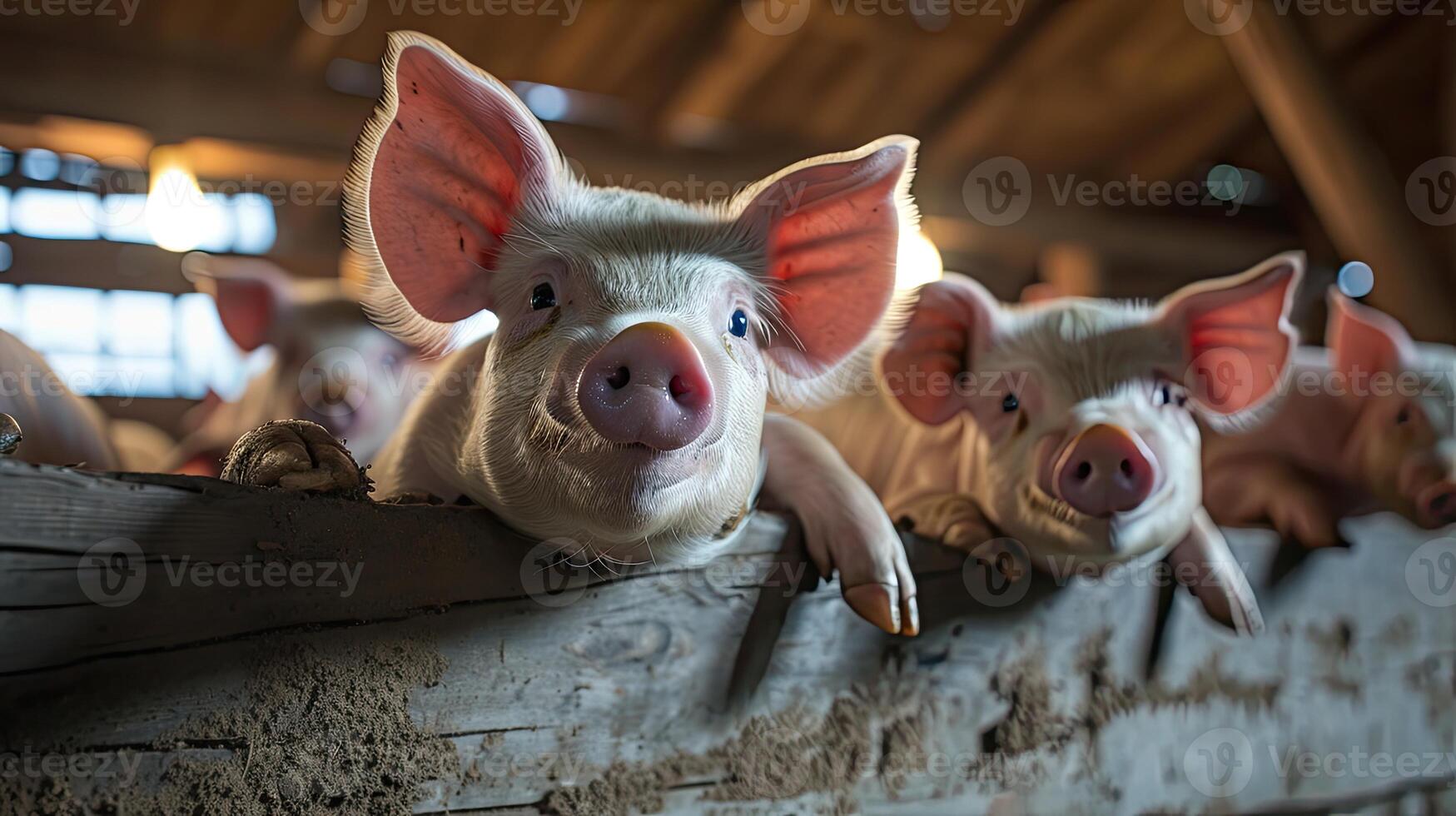 AI generated Pigs waiting feed,pig indoor on a farm yard. swine in the stall photo