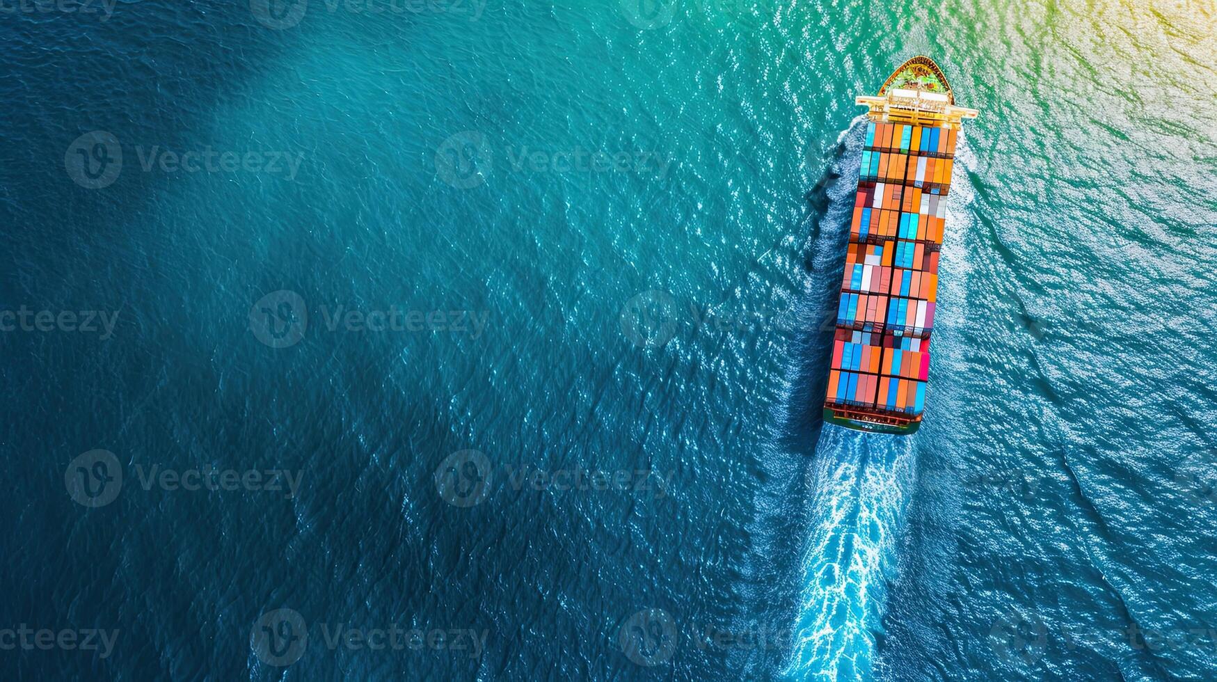 AI generated Aerial top view container cargo ship in import export business commercial trade logistic and transportation of international by container cargo ship in the open sea photo