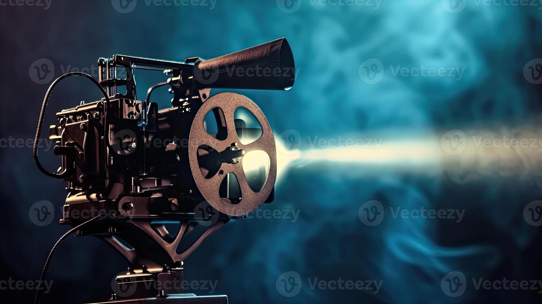 AI generated Movie projector on a dark background with light beam   high contrast image photo
