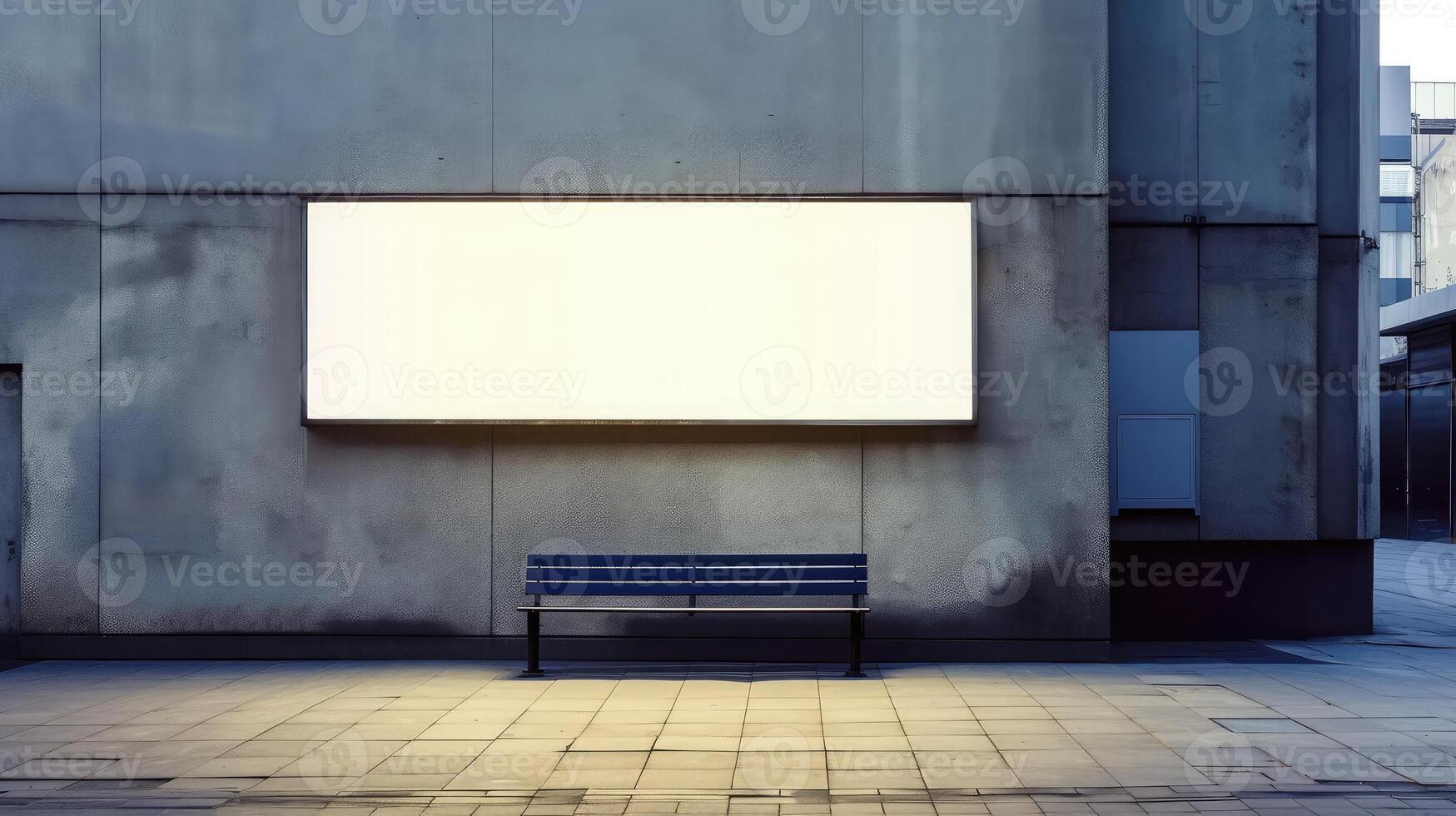 AI generated Blank billboard sign mockup in the urban environment, on the facade, empty space to display your advertising or branding campaign photo