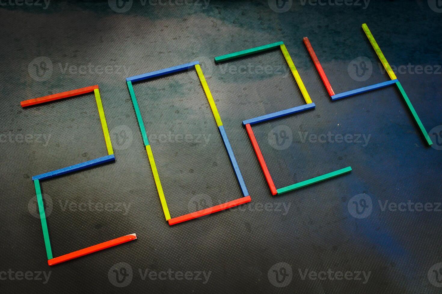 Happy New Year 2024 Idea. Transition from 2023 to new year 2024 concept with text on wooden blocks. Creative Concept. photo