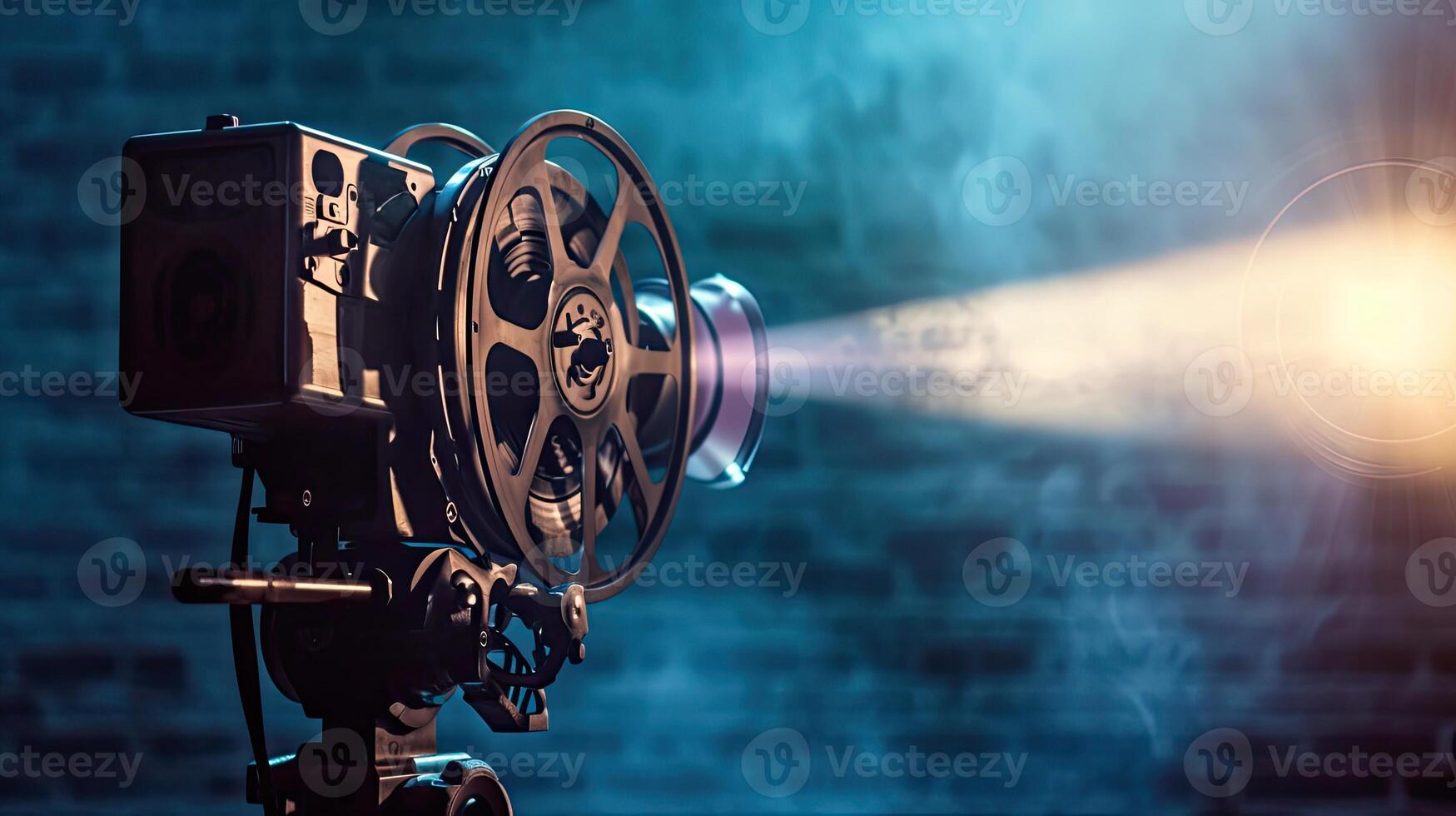 AI generated Movie projector on a dark background with light beam high contrast image photo