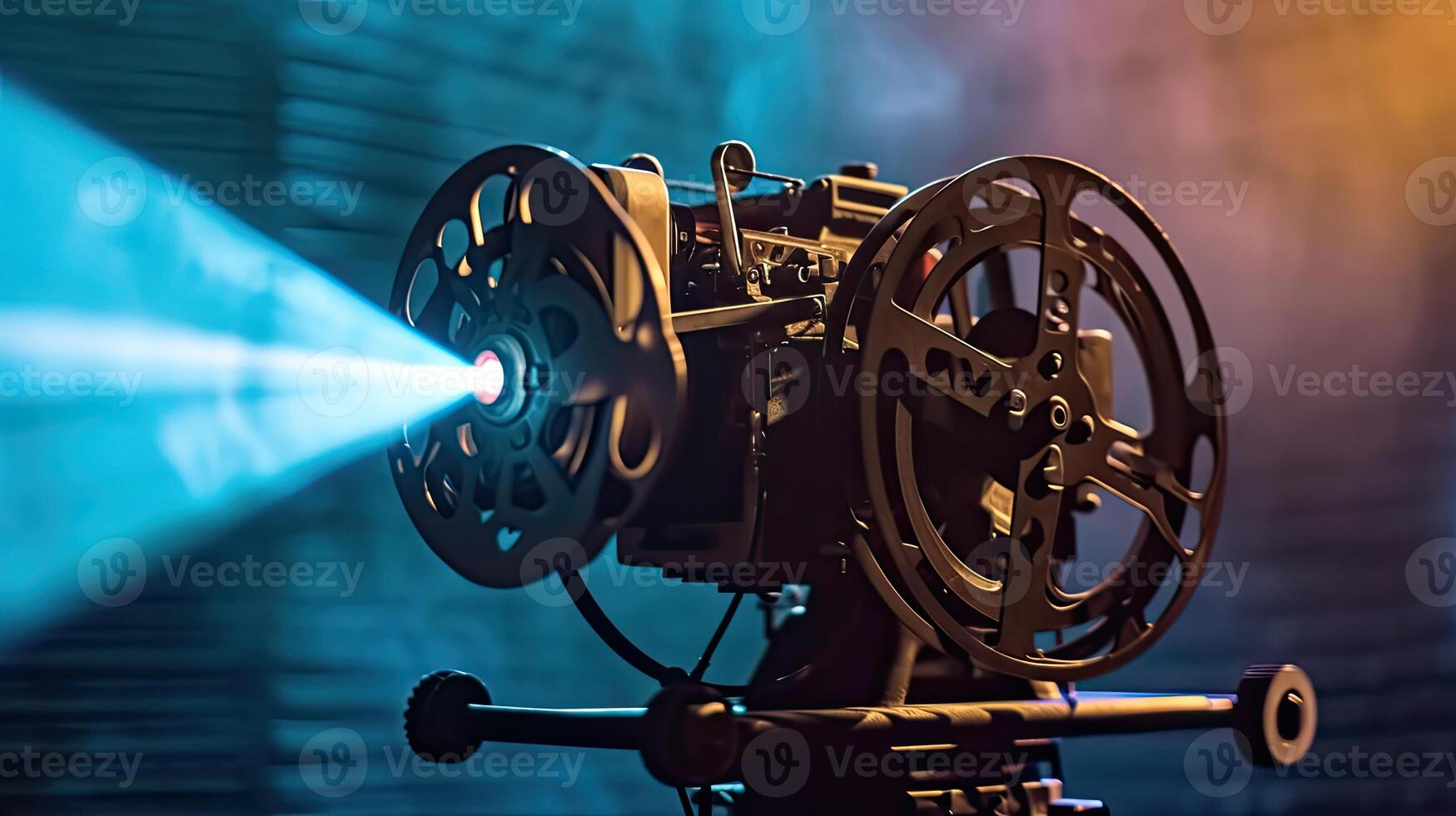 AI generated Movie projector on a dark background with light beam high contrast image photo