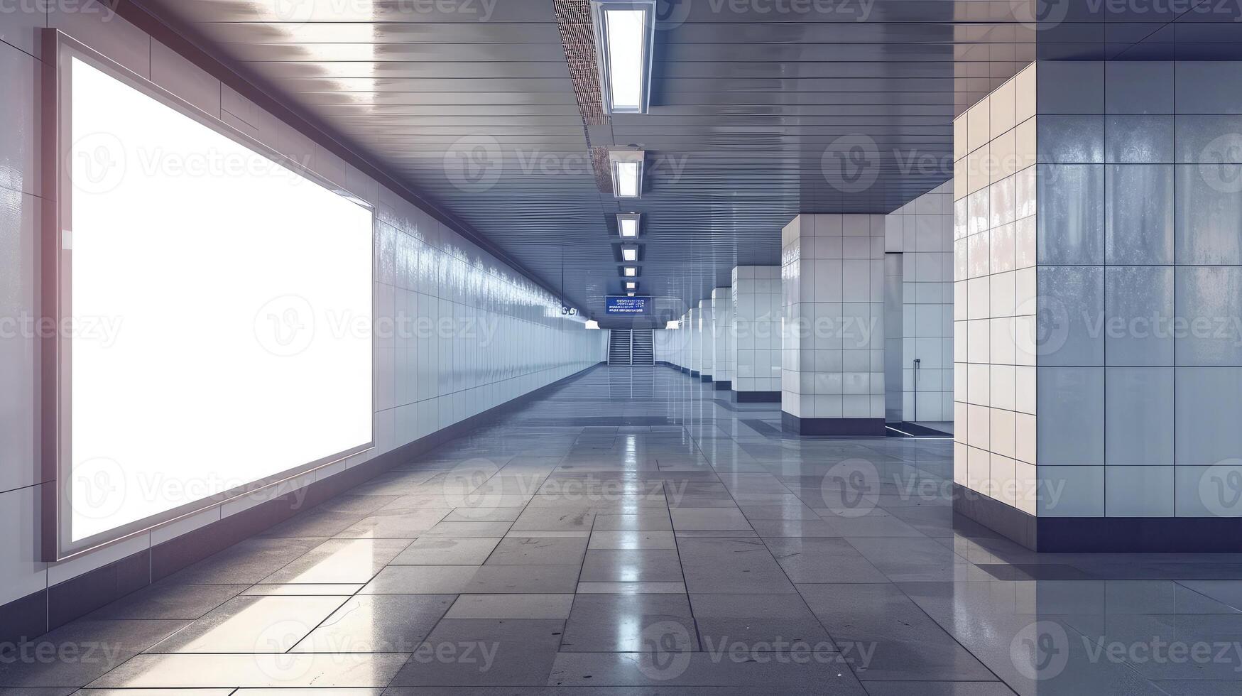 AI generated Indoor outdoor city light mall shop template. Blank billboard mock up in a subway station, underground interior. photo